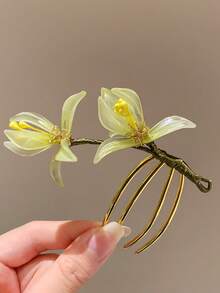 1个中国风花卉发梳，优雅牡丹花造型，女士发饰，传统中式发簪，发髻造型器，发髻发片，发型设计发夹，学习用品，发饰，头部饰品