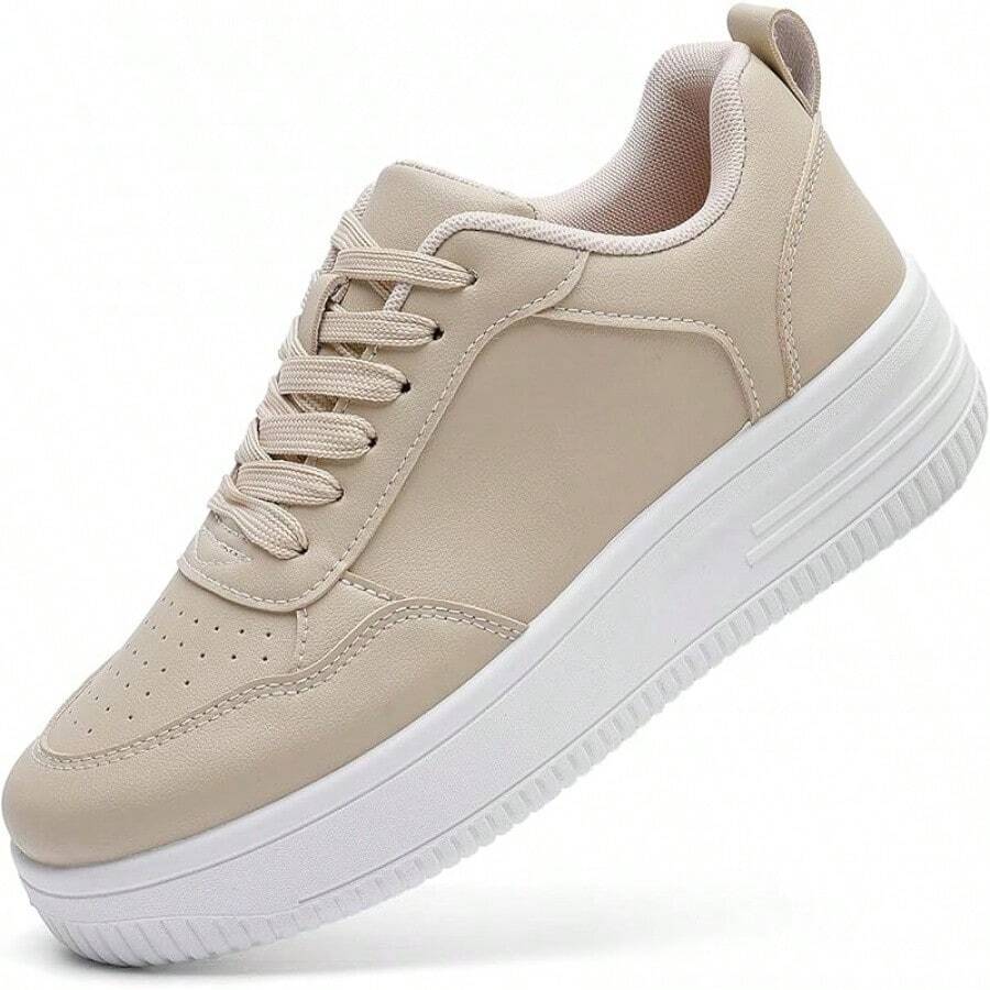 MEMON Womens Fashion Sneakers,Lace Up Platform Sneakers,Lightweight Casual Sneaker,Walking Sport SneakersChristmas - 米色 - 查看 1