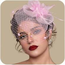 Fascinators Hats Women Tea Party Hat Mesh Headband Vintage Lace Cocktail Headwear Hair Clip Church - 粉色 - 查看 1