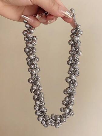 1 pieza Collar con colgante de bola plateada, de moda y para mujer, adecuado para fiestas y banquetes