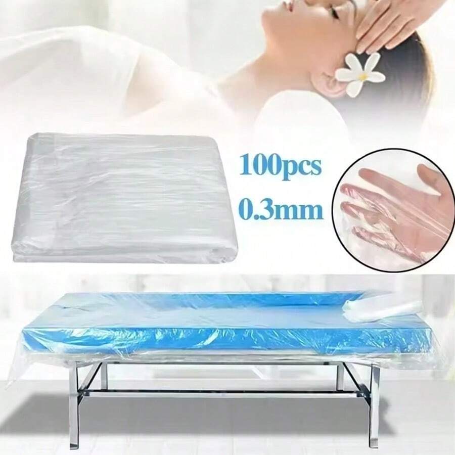 100pcs/Pack Disposable Transparent SPA Massage Therapy Bed Sheets, Waterproof Beauty Bed Cover, Table Cloth - Multicolor - View 1