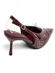 Escarpin slingback à talon et clous – Disponible en beige, noir, marron et bordeaux - 酒紅色 - 查看 5