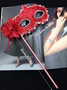 1 件女士多色威尼斯羽毛化妆舞会面罩手持道具，适合节日、派对、联欢会、表演万圣节万圣节配饰 - 彩色 - 查看 2