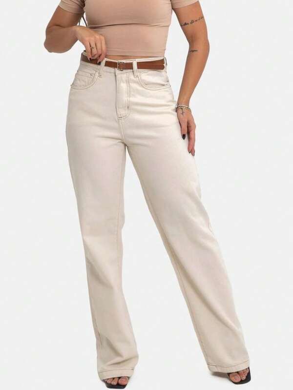 Calca Wide Leg Jean Fem Larga Solta Folgada Chique Qualidade