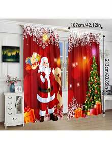 2pcs Christmas Snowman & Tree Pattern Home Textile Digital Print Curtains, Rod Pocket Design For Easy Hanging, Privacy Protection Curtains Suitable For Bedroom, Living Room, Kitchen, Study, Dining Room, Game Room, Home Decor