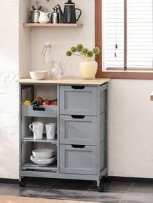 SoBuy FKW79-HG, Kitchen Trolley Cart Kitchen Storage Trolley Serving Trolley With 3 Drawers And Removable Tray, Grey - Grey - View 2