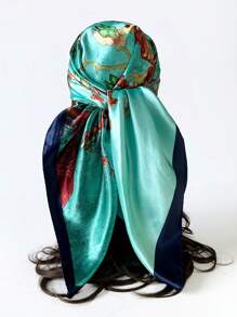 1 件女士波西米亚油画风格印花仿丝经典时尚围巾、佩斯利印花头巾、户外沙滩巾、头巾、装饰围巾