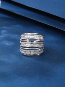 1pc Women's Copper Plated Simple Splice Gold Ring With Inlaid Rhinestones, Stylish Design, Suitable For Gift, Everyday And Holiday Wear - 011278 - View 1