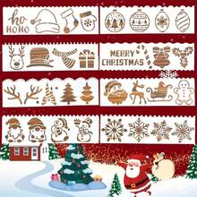 8pcs Reusable Plastic Christmas Border Stencil Set, Includes Snowman, Gingerbread And Holiday Patterns, Suitable For Painting, Scrapbooking And Crafts