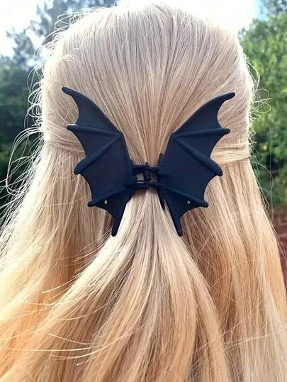 发夹爪夹 1 件哥特朋克哑光黑色蝙蝠翼发夹 - 女士优雅金属马尾发饰发夹，适合万圣节和圣诞节派对，万圣节发饰 | 哥特朋克风格 | 耐用塑料，万圣节配饰头饰，学校用品，大学