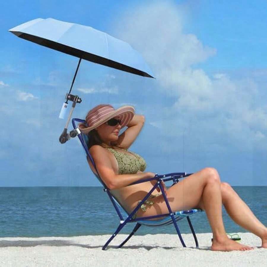 Beach Chair Umbrella With Clamp Clip On Umbrellas For Chair 42 Inches Adjustable Sun Umbrella For Camping Outdoor Chair UPF 50+ Folding Umbrella For Travel Plant Shade Wheelchair