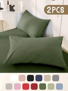 2 件枕套，多种尺寸枕套，信封封口，柔软枕套，抗皱、防褪色、防污，适用于卧室、沙发、客厅、家居装饰，不含枕芯，秋季装饰，房间装饰，返校，学校用品，白色、粉色、黑色、海军蓝、米色、灰色、绿色、蓝色、绿色 - 彩色 - 查看 14