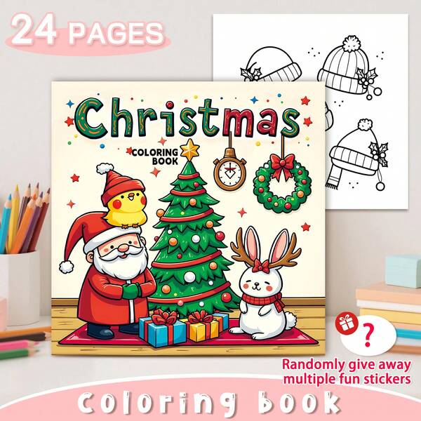 1 Stück Weihnachtsszenen Illustration Handgezeichnetes Malbuch, Malbuch zum Zeichnen für Jugendliche und Erwachsene, zufällige Aufkleber - kreativ, lässig, handgezeichnet, geeignet als Geburtstagsgeschenk, Silvesterparty-Geschenk, Halloween, Weihnachten und andere Feiertagsgeschenke (Gemütlicher Raum zum Ausmalen)