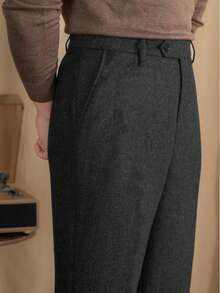Mens Pants Wool Tweed Herringbone Vintage Dress Pant Trousers Regular Fit Suit Pants For Men - màu đen - Xem 1