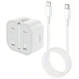 20W Fast Charging Adapter Set: 20W UK Plug Fast Charger Head + 3.3ft/100cm Fast Charging Data Cable, Compatible With IPhone 14 Pro Max/14 Pro/14 Plus/14/13/12/11, IPad, Series Wall Charger Adapter Phone Charger Nan