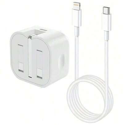 مجموعة محول 20 واط: محول شحن سريع 20 واط بقابس بريطاني + كابل بيانات شحن سريع 3.3 قدم/100 سم، متوافق مع 14 Pro Max/14 Pro/14 Plus/14/13/12/11، iPad، محول شاحن الحائط للهاتف