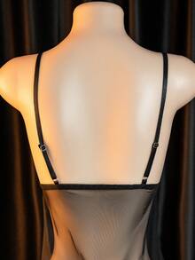 性感内衣两件套：黑色蕾丝和透明网眼娃娃装（含丁字裤） - 黑色 - 查看 4