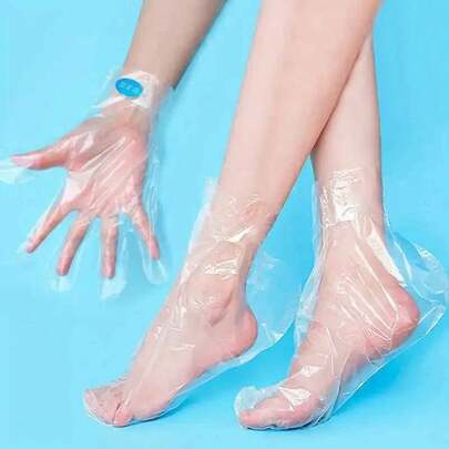 100pc Hand And Foot Cover, Transparent Foot Cover, Foot Soaking Shoe Cover, Hand And Foot Mask Foot Care Tools. Transparent Foot Care Protective Cover, Bathroom Accessories, Room Decor