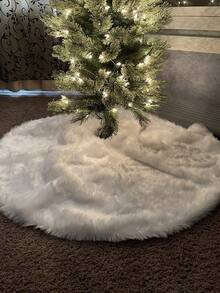 1pc Christmas Home Decor Christmas Tree Skirt, Sequin Snowflake White Faux Fur Snowflake Tree Skirt, Soft Cozy Christmas Decoration Pure White Plush Tree Skirt, Versatile Christmas Tree Skirt Accessory