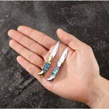 Mini Shell Folding Knife - Iridescent Mother-Of-Pearl Blade, Portable Keychain,Design,Ambidextrous Outdoor Survival, Ambidextrous,  Mini Utility Knife, Camping Essentials, Abalone Inlay Handle, Durable Blade. Men'S Knife Gift - 貝殼白銅頭迷你刀 - 查看 4