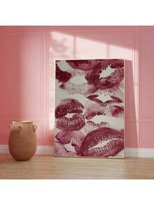 Red Lips Kiss Wall Art Picture Vintage Style Canvas Prints Paintings Chic Aesthetic Poster Romantic Girly Decor For Bedroom, Living Room, Gift For Her, Couples Aesthetic Wall Art Canvas Painting Posters For Living Room Home Decor