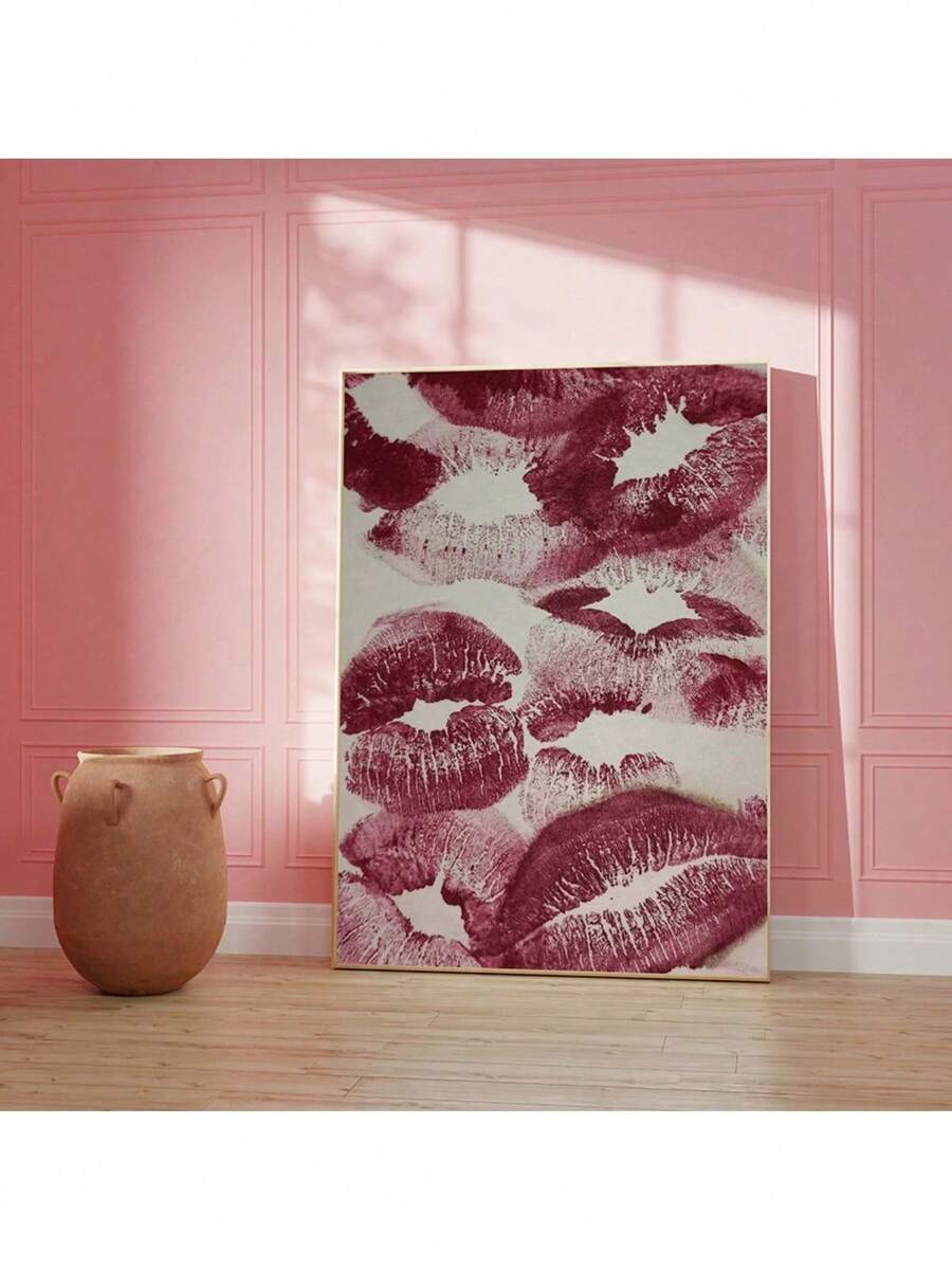 Red Lips Kiss Wall Art Picture Vintage Style Canvas Prints Paintings Chic Aesthetic Poster Romantic Girly Decor For Bedroom, Living Room, Gift For Her, Couples Aesthetic Wall Art Canvas Painting Posters For Living Room Home Decor
