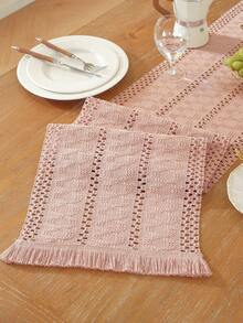 1pc Pink Elegant Striped Hollow Table Runner, Minimalist Farmhouse Style, Suitable For Kitchen, Dining Room, Living Room, Home, Party, Hotel, Restaurant, Wedding, Banquet, Dinner, Holiday Celebration, Seasonal Gift, Multiple Sizes Available - Pink - View 5