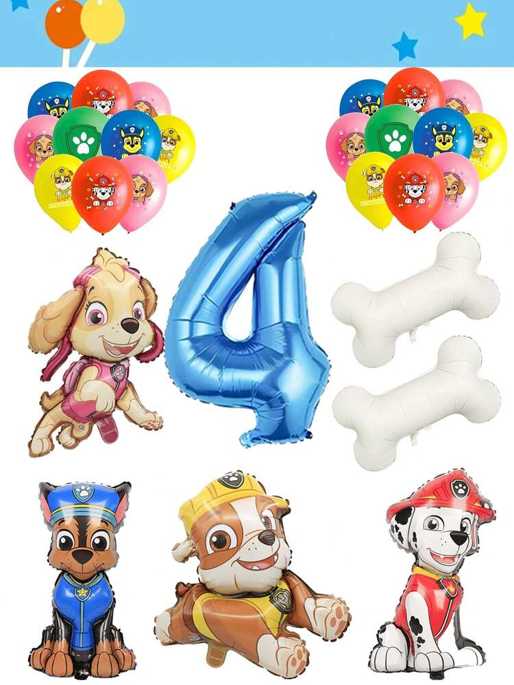 Paw Patrol 27件套汪汪队立大功主题生日派对气球套装，包含可爱的狗狗铝膜气球（如阿奇阿里和天天毛毛）、五色印花狗狗乳胶气球、两根骨头和蓝色数字，组成一套汪汪队立大功主题装饰气球套装。适用于生日、婚礼、订婚和周年纪念等主题派对装饰，也是圣诞家居装饰和圣诞礼物的理想之选。 - 彩色 - 查看 16