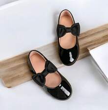 Zapatos de Princesa Blancos Monos y de Moda para Niñas, Suela de TPR Impermeable, Diseño de Corte Bajo, Ideal para Primavera y Otoño, Ropa de Fiesta y Presentación, Zapatos para Toda la Estación|Estilo Minimalista|Zapatos Impermeables - Negro - Ver 2