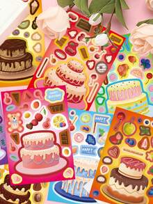 8/16 Blatt Dessert Kuchen Gesicht Puzzle Aufkleber, Cartoon Geburtstags Geschenk Aufkleber, DIY Laptop Computer Handyderakotion, Geburtstags Party Spielzeug Geschenke, Puzzle Zusammenbauen Spiele