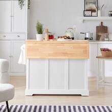 SoBuy FKW71-SCH, Extendable Kitchen Storage Trolley Kitchen Cabinet Cupboard Sideboard Kitchen Island Kitchen Trolley Kitchen Storage Trolley Kitchen Rolling Storage Cart Kitchen Rolling Storage Trolley Kitchen Bakers Rack Kitchen Island On Wheels Kitchen Island With Seating Kitchen Sideboard Kitchen Trolley With Worktop Kitchen Furniture Black Morden Style Minimal Style Nordic Style - White+Khaki - View 7