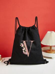 Drawstring Backpack Sports Backpack Women Drawstring Shoe Bags For Travel Storage Bags Rose Gold Initials Name Letter Pattern Gym Bags Lightweight Drawstring Bag Travel Bags Cloth Bags Dust Storage Pouch For Outdoor Duffle Sports Bag Schoolbag Bundle Tote Bag For Student Sports Back Pack Latter Print - Black - View 23