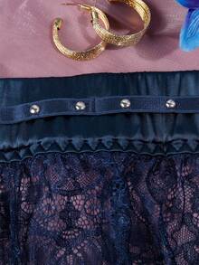 女士性感内衣网眼透视吊带背心 3 件套 - 藏藍 - 查看 9