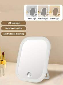 LED化妆镜，3种灯光模式，触控操作，便携式支架，可折叠收纳，旅行化妆镜，LED化妆镜，便携式LED化妆镜，女士圣诞礼物 - 彩色 - 查看 3