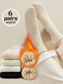 1/4/6双装女士保暖加厚短袜，冬季踝袜，纯色，睡眠袜，家居袜，绒面袜，黑白纯色，舒适保暖透气 - 彩色 - 查看 8