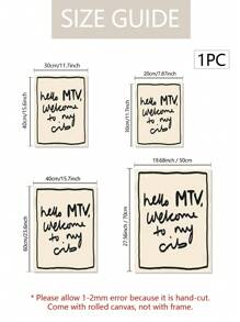 1幅“Hello MTV, Welcome To My Crib”帆布海报 - 复古现代黑白墙饰，无框，适用于客厅、卧室、家庭办公室、厨房 - 时尚简约风格，可爱房间装饰