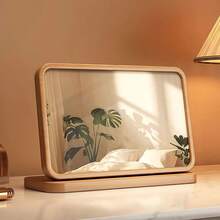 天然竹镜，复古木质梳妆镜，长方形桌面镜，适用于客厅、卧室、门厅等空间 - 原木色 - 查看 5