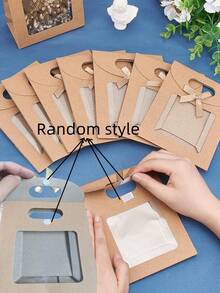 5/10pcs/Set Kraft Paper Gift Bag With Transparent Window And Handle - Used For Packaging Candies, Weddings, Thanksgiving And Parties Back To School Valentine Day - Multicolor - View 8