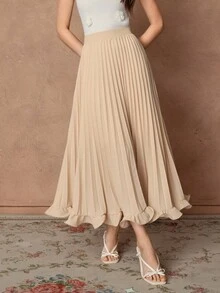 Savoree Váy dài xếp ly dệt bèo nhún màu mơ thanh lịch cho nữ đi làm Maxi trang phục cho nữ - Xem 2