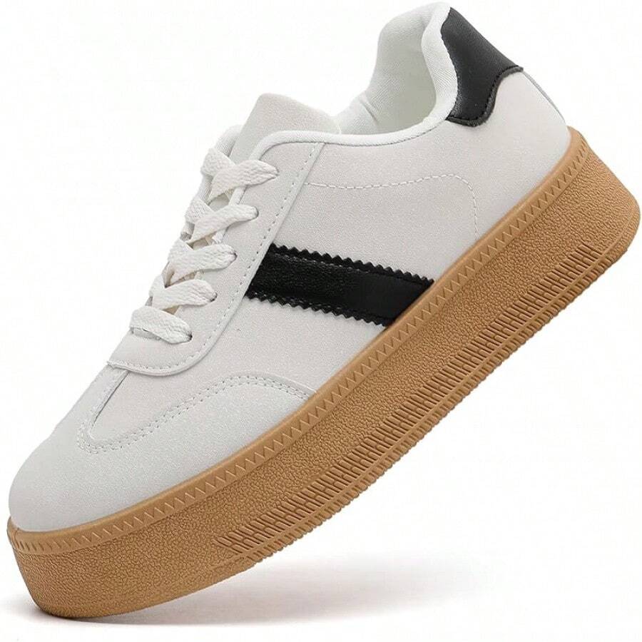 MEMON Womens Fashion Sneakers,Lace Up Platform Sneakers,Lightweight Casual Sneaker,Walking Sport SneakersChristmas - Whiteme25011 - 查看 1