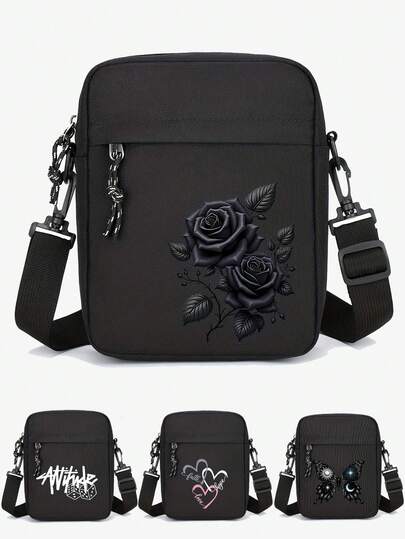 1pc Casual Men's Shoulder Bag - Large Capacity Lightweight Crossbody Pouch, Unisex Hobo Sling Bag, Crescent Moon Shape Messenger Bag, Nylon Backpack With Random Zipper Direction Shopping Bag Canvas Tote Bag , Valentines Gifts, Valentine Day