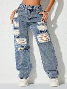Y2K Carnival Street Purple High Waist Side Pocket Straight Leg Jeans - Dark Wash - View 6