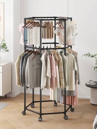 1pc Multi-Functional Clothes Rack With Wheels, Hanging Clothes Rack Suitable For Indoor, Outdoor, Balcony, Bedroom Space-Saving Clothing Storage Rack, Drying Rack