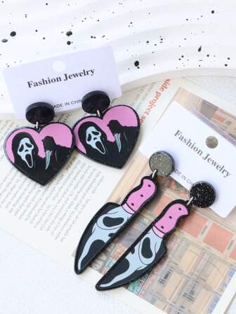 1 par de aretes de fantasma impresos en acrílico, aretes de fantasma lindos y divertidos para la fiesta de Halloween