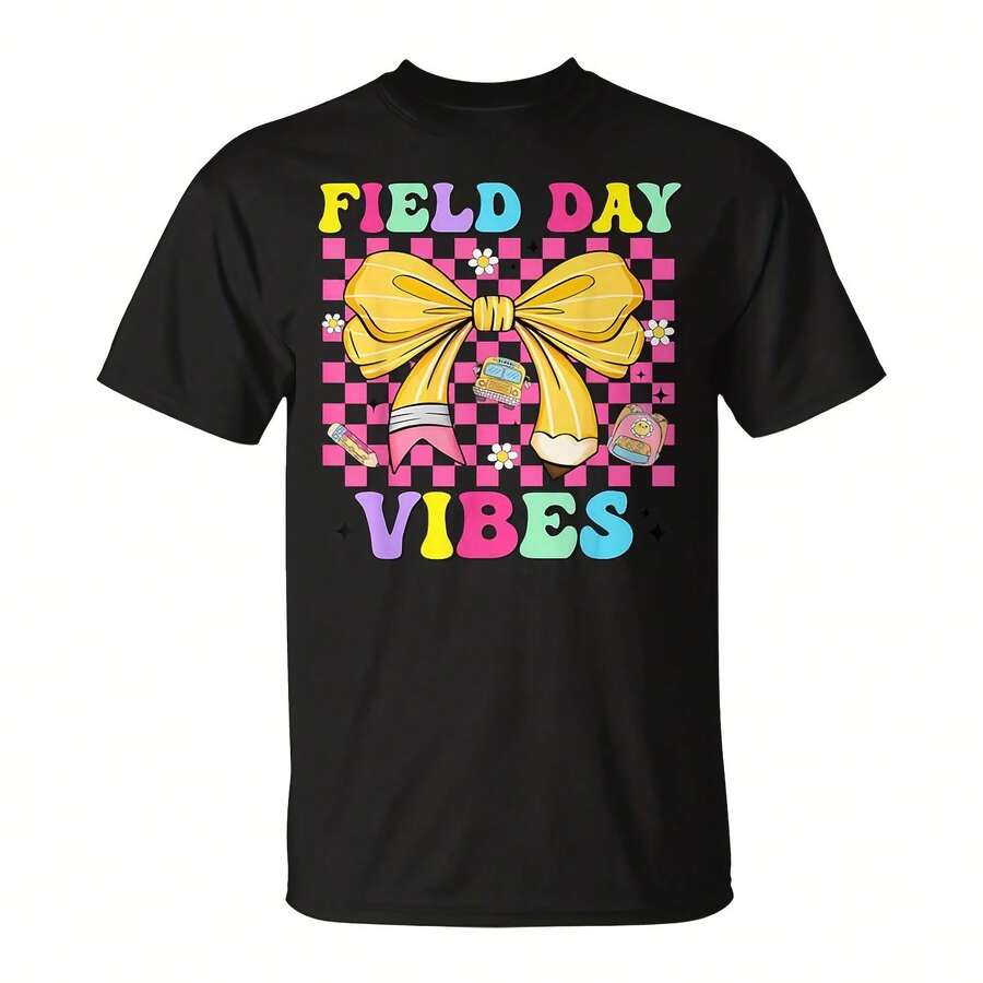 Groovy Pencil Coquette Field Day Vibes Girl Toddler T-Shirt - 黑色4 - 查看 1
