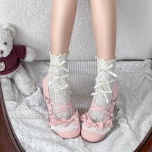 New Sweet Bowknot Lolita Style PU Leather & Lace Patchwork Shoes, Princess Shoes For Indoor/Outdoor Wear, Spring & Autumn - Pink - View 3