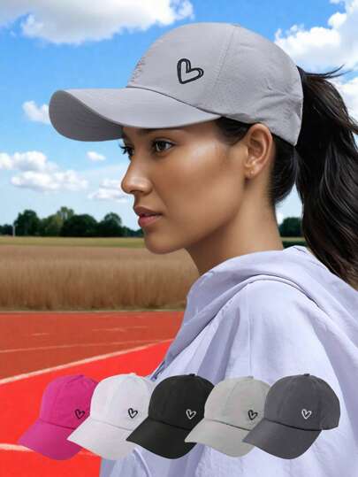 1 pieza Gorra de béisbol con bordado de corazón unisex - Gorra ajustable con coleta alta tipo Snapback, Gorra estructurada y transpirable para golf, senderismo al aire libre y viajes, uso diario