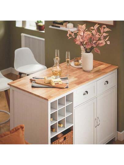 SoBuy KNL05 W, Kitchen Isl Cabinet Cupboard Sideboard Rattan Baskets, Breakfast Dining Bar Tafel view 8