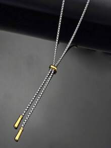 1 pieza Collar con borla en forma de Y de acero inoxidable chapado en oro de 18K, de estilo minimalista y elegante, adecuado para el uso diario de las mujeres, regalo para familiares, amigos, parejas, hermanas - Dorado - Ver 6