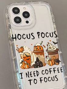Large Hole Transparent Halloween Coffee Pattern UV Printing Phone Case Suitable For IPhone 16/16Plus/16Pro/16ProMax 13/13Pro/13ProMax 12/12Pro/12ProMax 11/11Pro/11Pro Max 7/8 X/Xs - 透明 - 查看 6